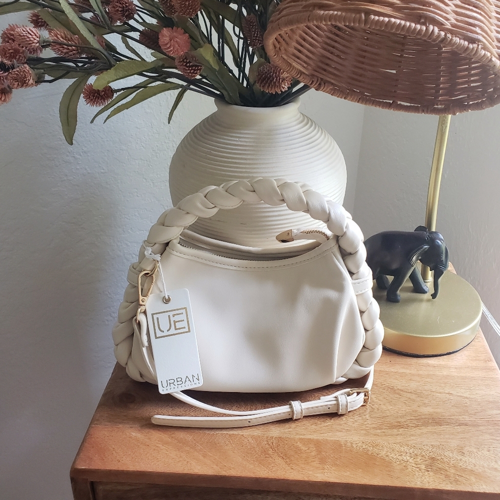 💗Urban Expressions Cream Braided Handle Crossbody Clutch Bag💗